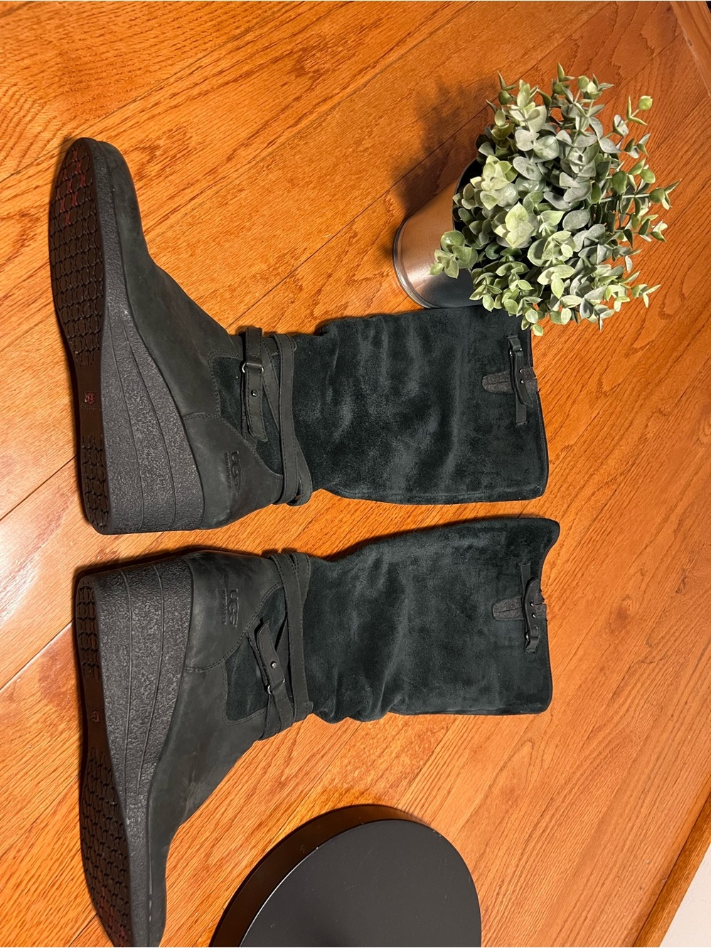UGG Black Suede Wedge Mid-Calf Boots